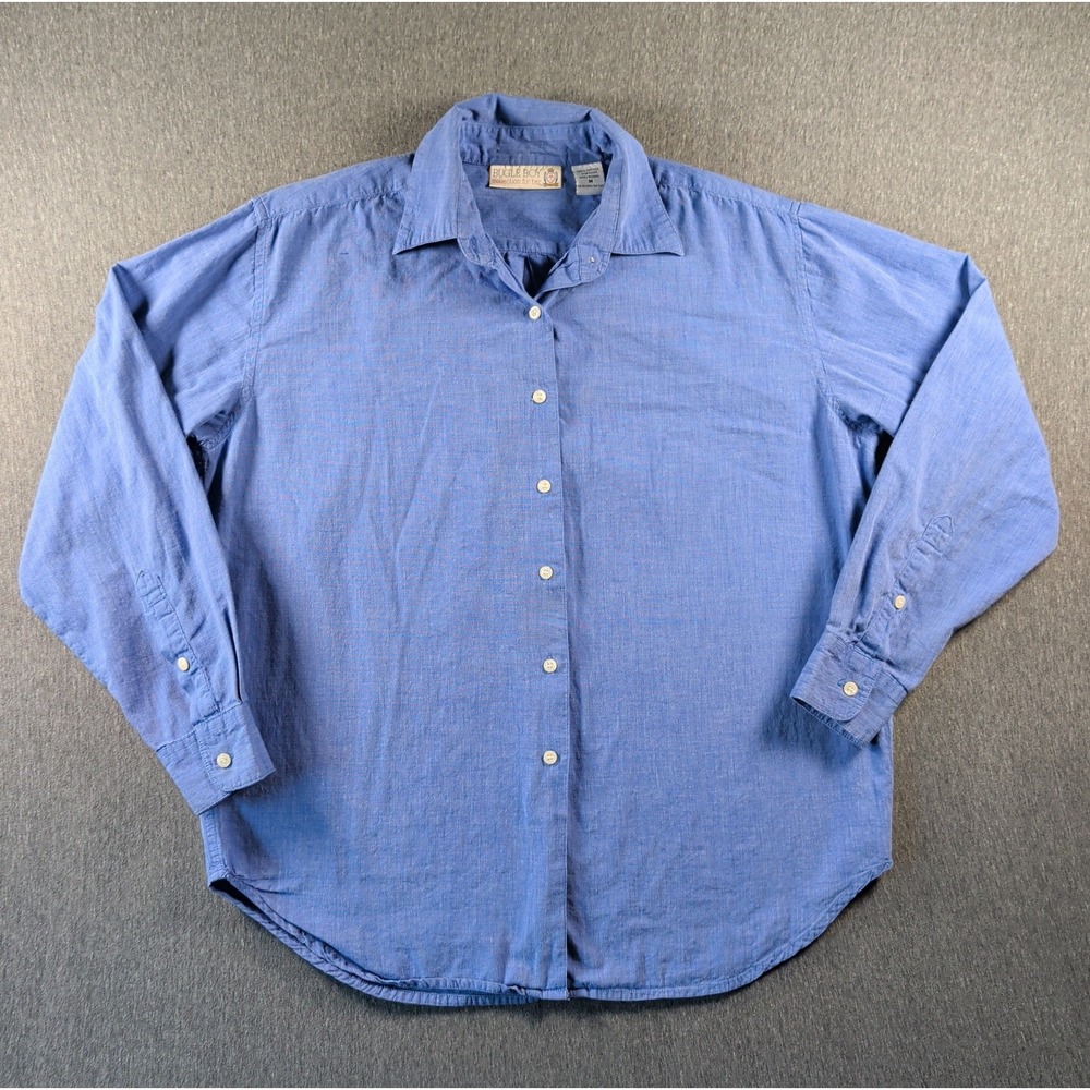 90s BUGLE BOY FOR HER Womens M Long Sleeve Chambray Blue Casual Button Shirt Vtg